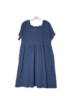 Toad & Co Navy Sora Babydoll Dress Size Large Square Neck‎ Short Sleeve Pockets